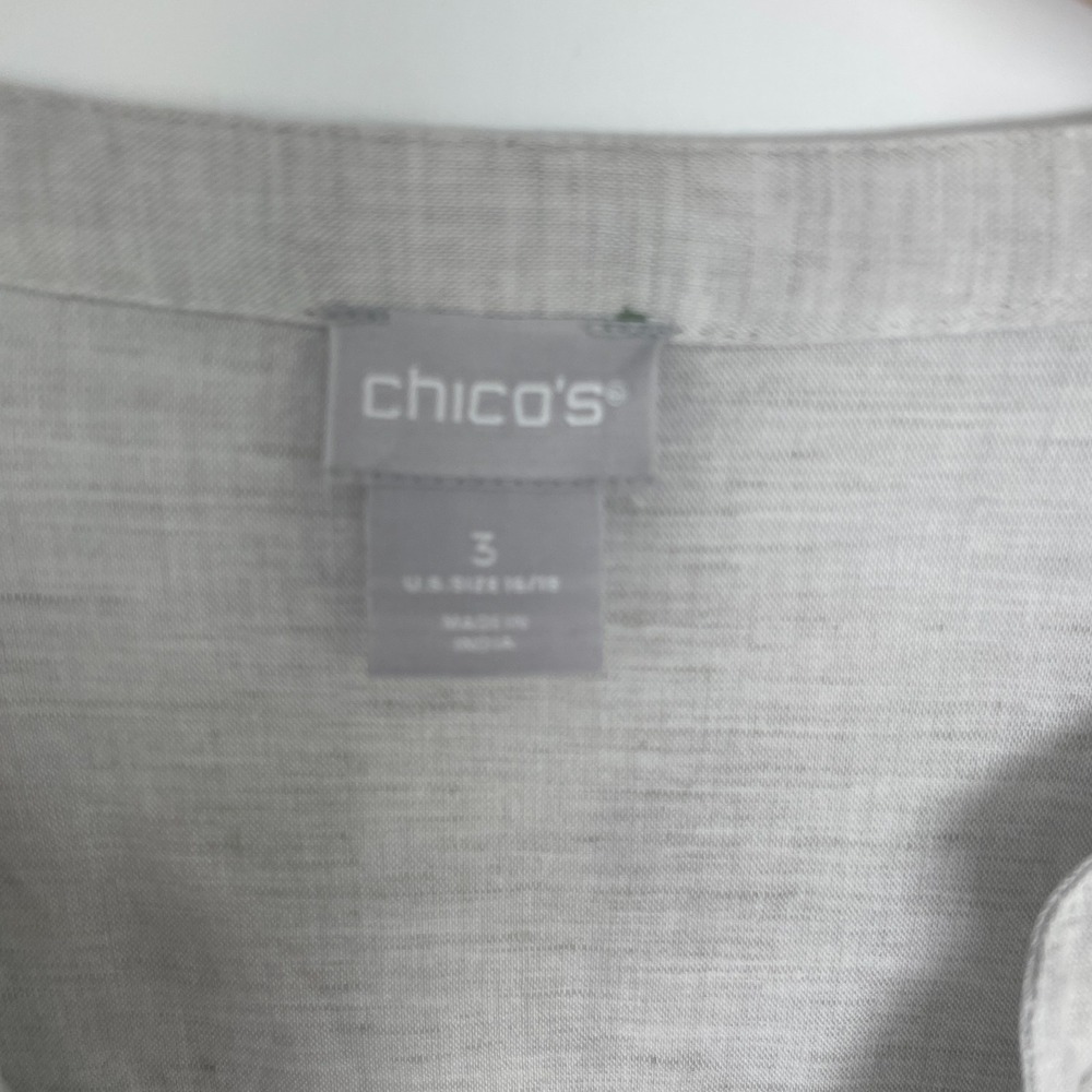 Chicos 3 Tunic Top Women XL Linen Bld Embellished Gray Coastal Chic Quiet Luxury - Picture 7 of 7